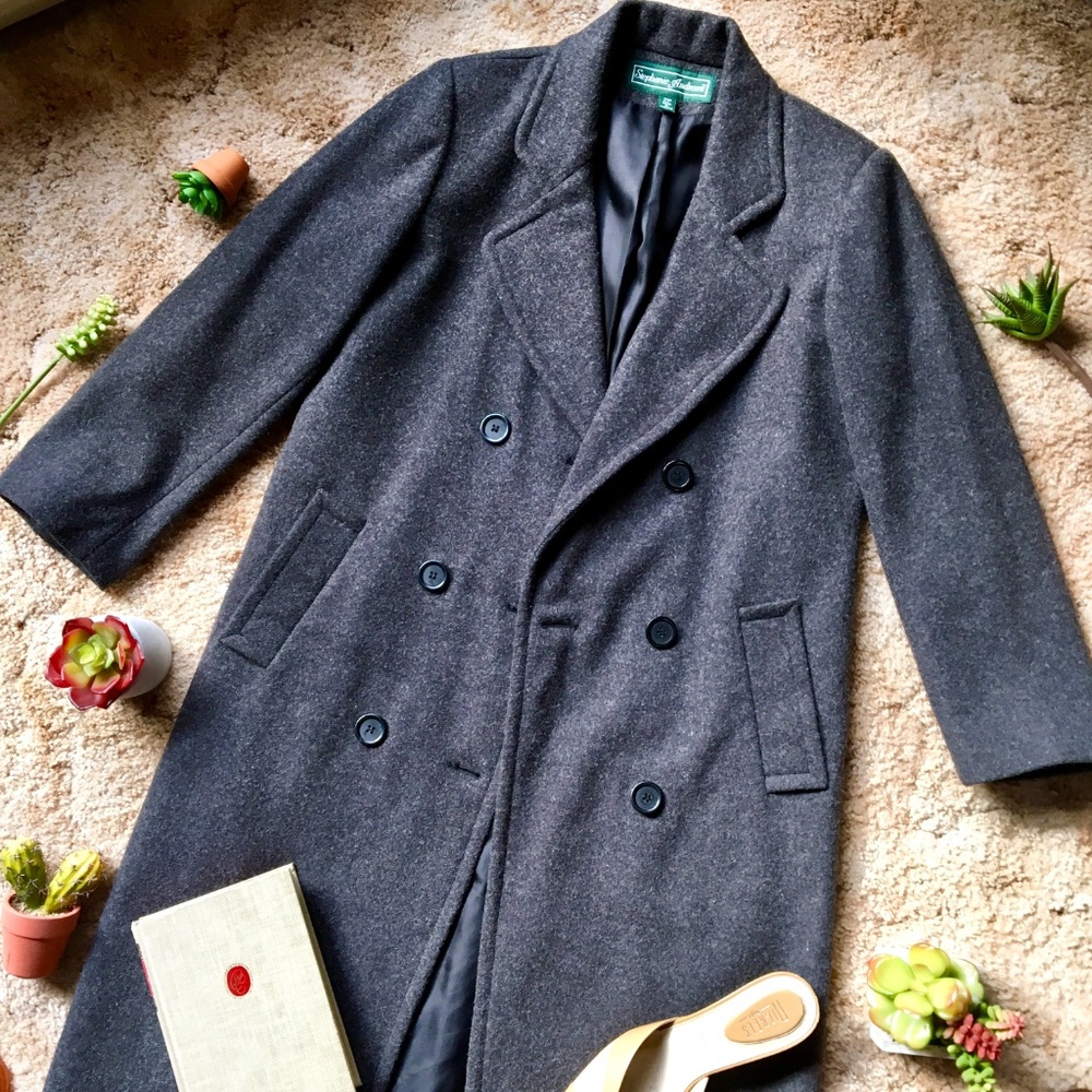 {Vintage} 100% Wool Long Grey Blogger Jacket/Coat - Picture 7 of 8